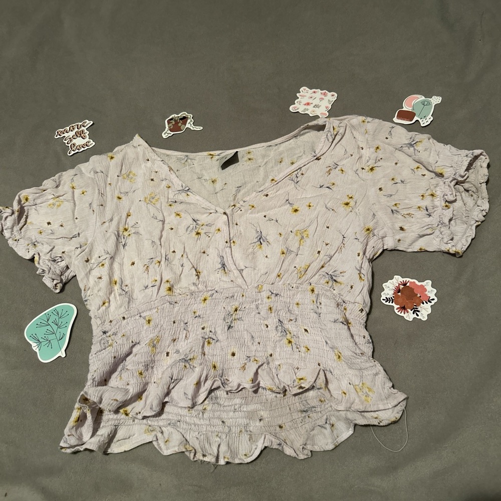 cute white blouse with yellow flower detail